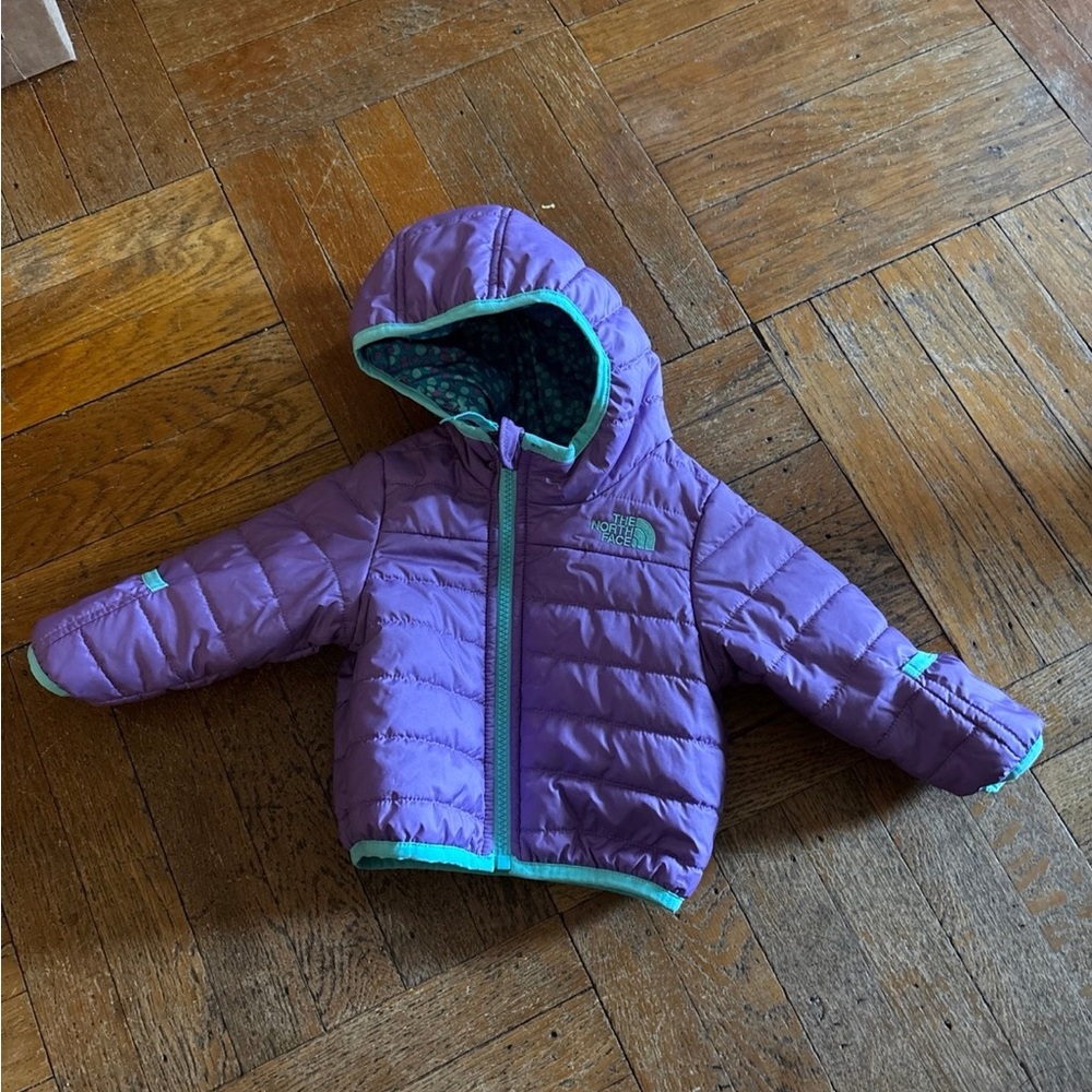 The North Face Baby Girl Puffer Jacket Reversible Infant Size 3-6 Months